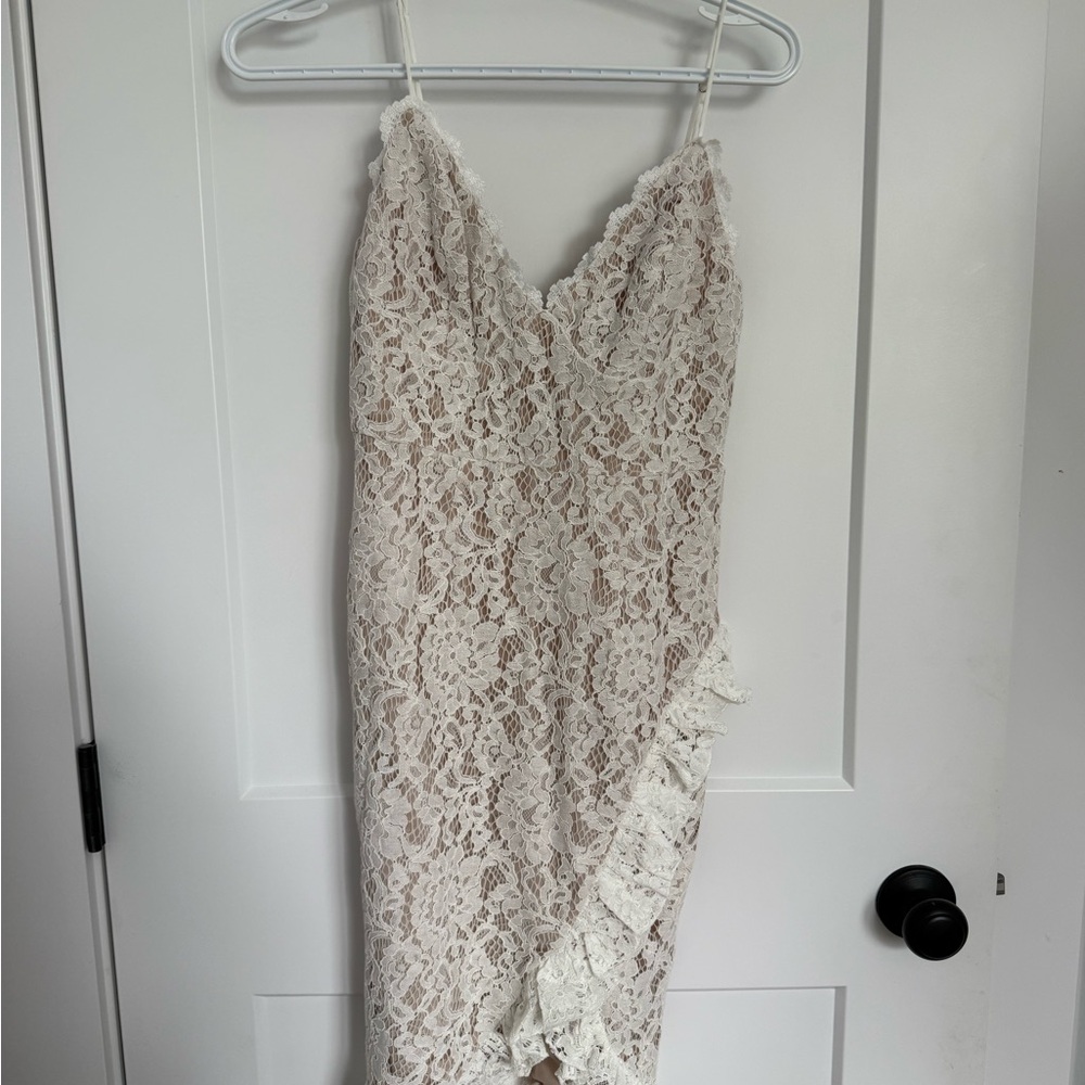 Selfie Leslie Cream Sheath Midi Dress Spaghetti Strap